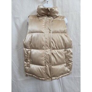 Forever 21 Puffer Vest Women's Champagne Gold Satin Quilted Y2k Size S